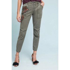 Anthropologie Olive Embroidered Pants